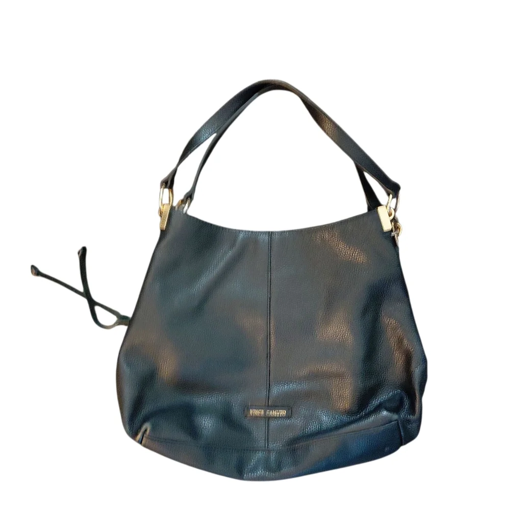 Vince Camuto Black Pebbled Leather Shoulder Hobo Bag
